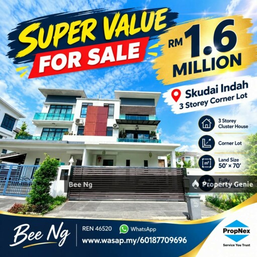 3 Storey Cluster Skudai: 3500 sqft Freehold Home
