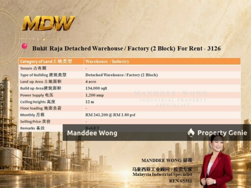 WTR/DETACHED WAREHOUSE (2 BLOCK)/134,000 SQFT/BUKIT RAJA/KLANG