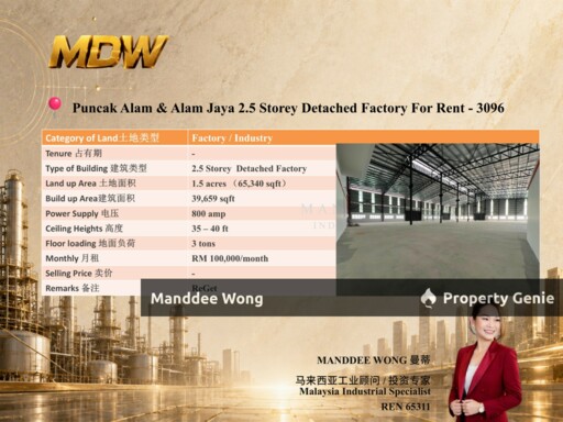 WTR/2.5 STOREY DETACHED FACTORY/39,659 SQFT/PUNCAK ALAM/ALAM JAYA