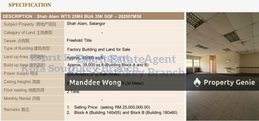 WTS/Shah Alam/Factory Building & Land/35,000 SQFT/25 Million