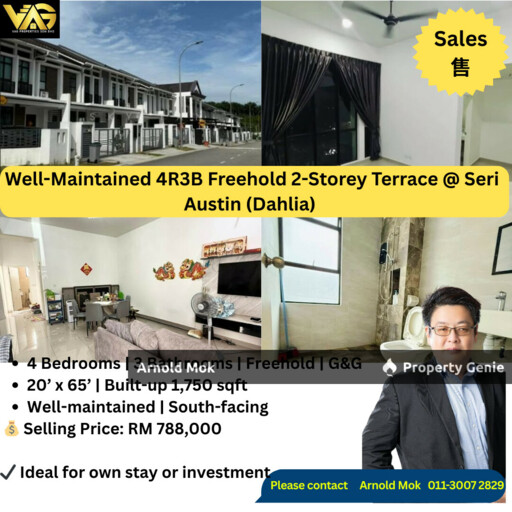 Well-Maintained 4R3B 2-Storey Terrace @ Seri Austin (Dahlia)