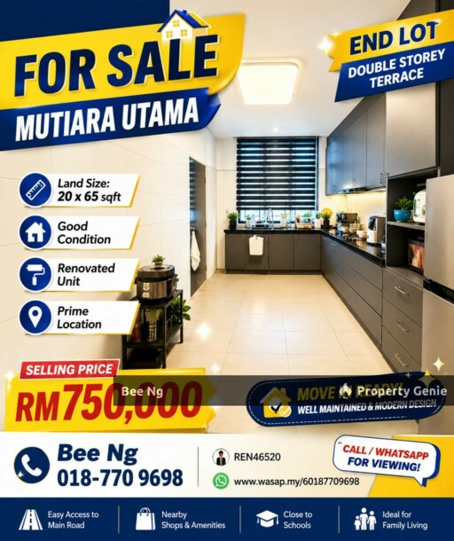 Taman Mutiara Utama / 2 Storey Terrace / End Lot
