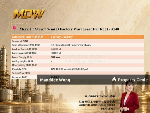 WTR/1.5 STOREY SEMI-D FACTORY/10,800 SQFT/MERU/KLANG/SELANGOR