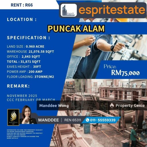 WTR/WAREHOUSE/FACTORY/21,076.58 SQFT/75K/PUNCAK ALAM