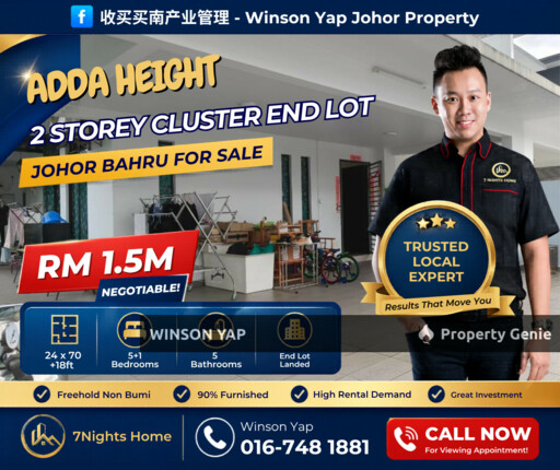2 Storey Cluster End Lot Adda Height JB With Renovated & Furnished Negotiable