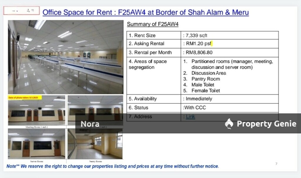 Office Space for Rent: F25AW4 at Border of Shah Alam & Meru