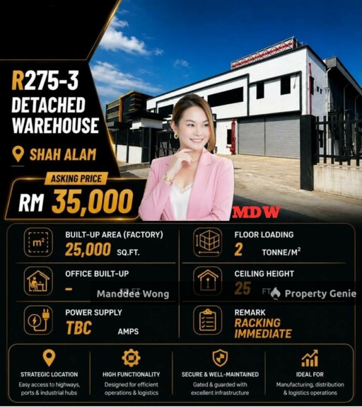 WTR/DETACHED WAREHOUSE/25,000 SQFT/SHAH ALAM/SELANGOR