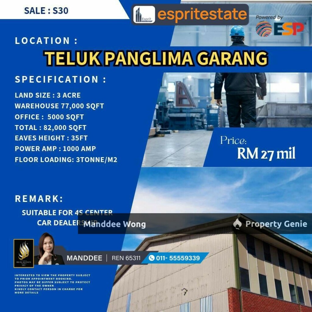 WTS/WAREHOUSE/FACTORY/77K SQFT/27 MIL/TELUK PANGLIMA GARANG