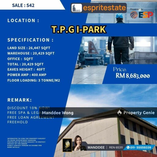 WTS/WAREHOUSE/FACTORY/20,429 SQFT/8.69 MIL/TELUK PANGLIMA GARANG