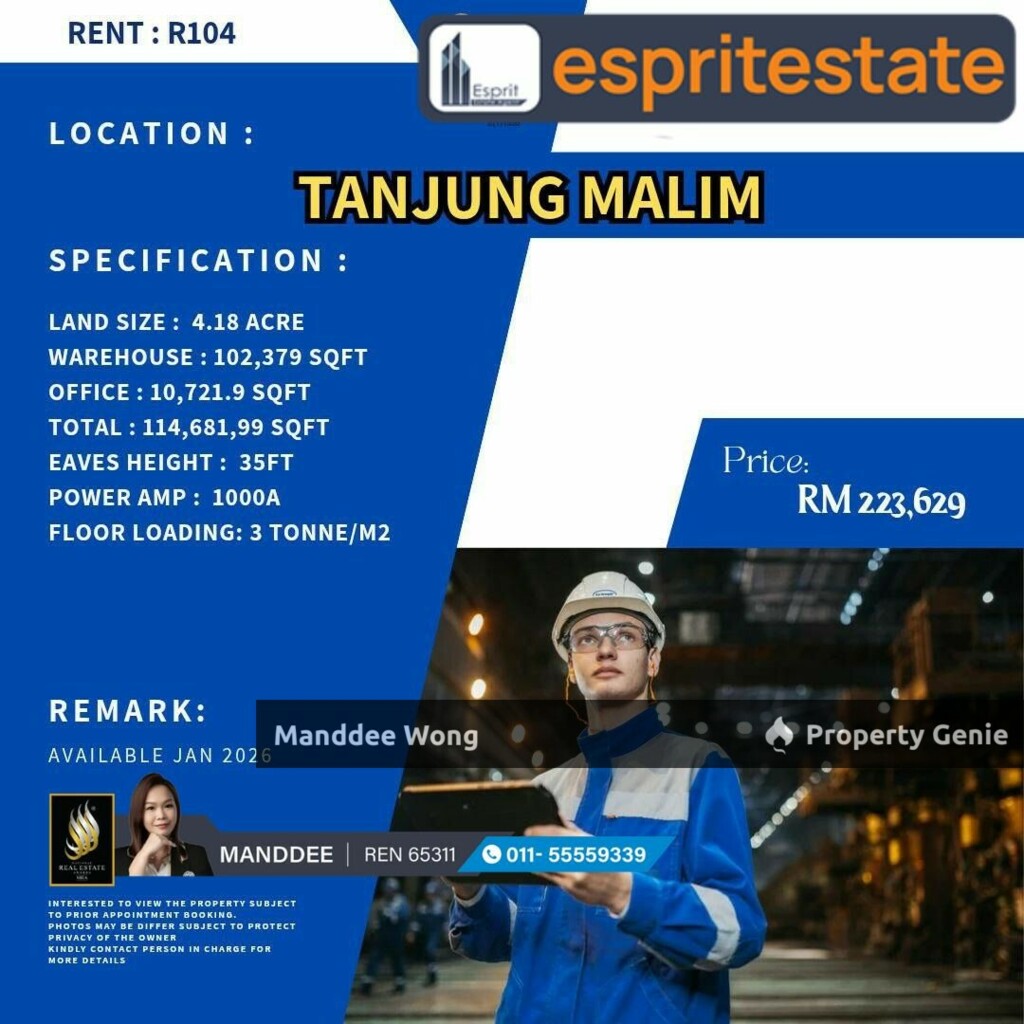 WTR/FACTORY/WAREHOUSE/102,379 SQFT/233,629/TANJUNG MALIM/PERAK