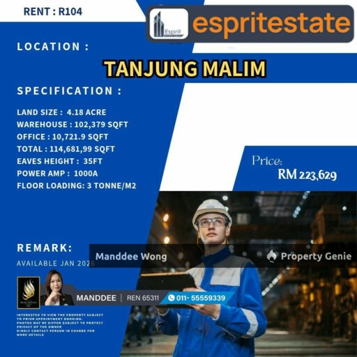 WTR/FACTORY/WAREHOUSE/102,379 SQFT/233,629/TANJUNG MALIM/PERAK