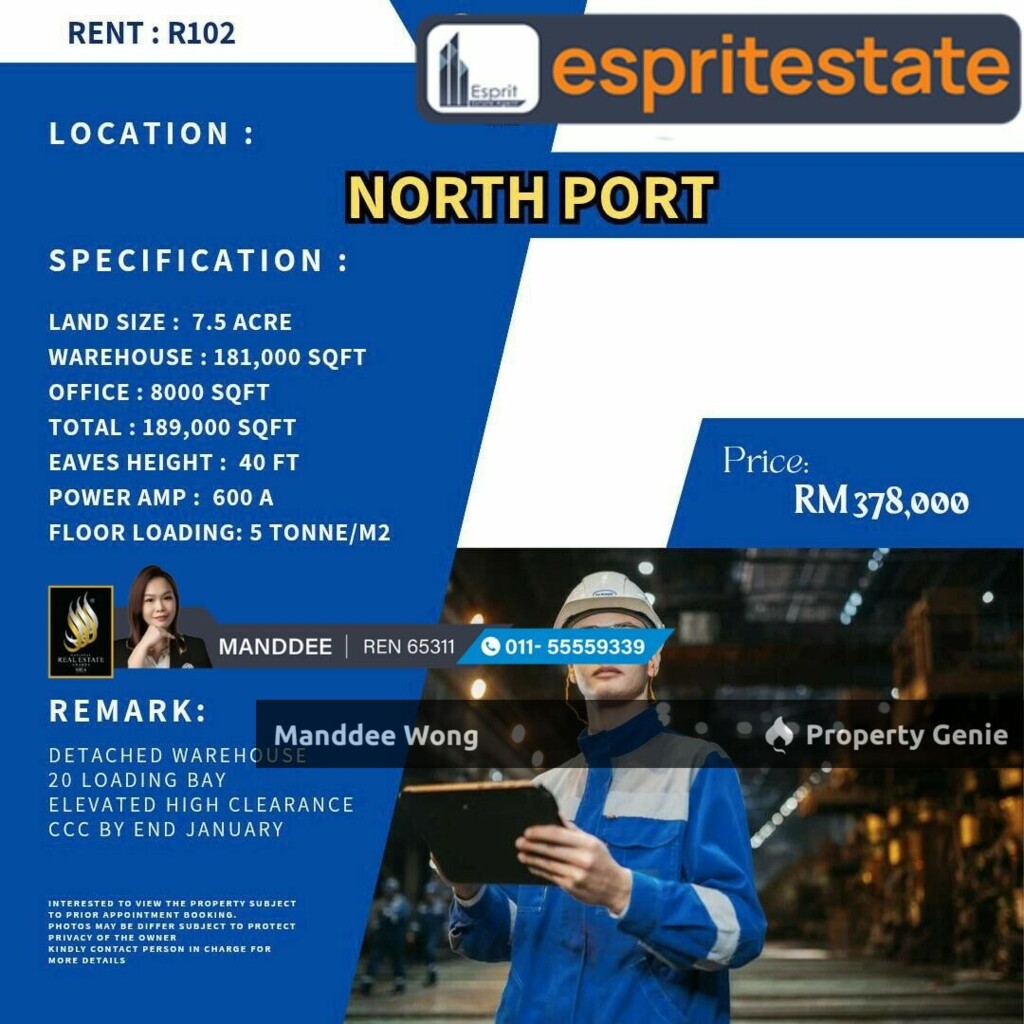 WTR/DETACHED FACTORY & WAREHOUSE/181K SQFT/378K/NORTH PORT/KLANG