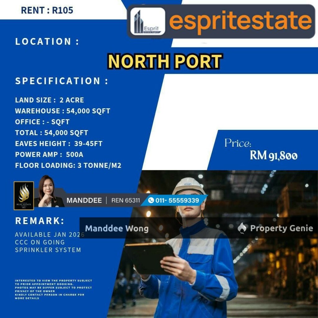 WTR/WAREHOUSE/FACTORY/54K SQFT/91,800/NORTH PORT/KLANG