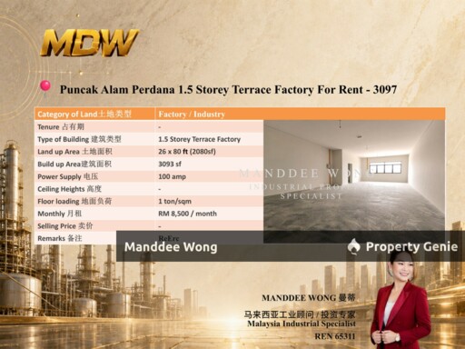 WTR/1.5 STOREY TERRACE FACTORY/3,093 SQFT/PUNCAK ALAM PERDANA/SELANGOR