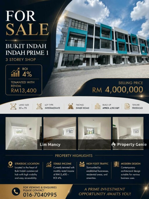 Indah Prime Three Storey Shoplot For Sale