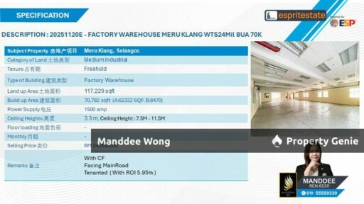 WTS/FACTORY/WAREHOUSE/70,792 SQFT/24.2MIL/MERU/KLANG