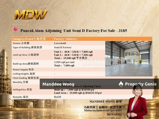 WTS/ADJOINING UNIT SEMI-D FACTORY/7,000 SQFT/PUNCAK ALAM/SELANGOR