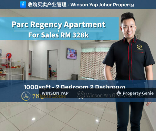 Parc Regency Apartment Molek Plentong Can Full Loan 2 Bedroom Balcony