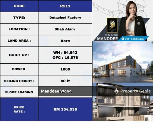 WTR/DETACHED FACTORY/101,521 SQFT/304,536/SHAH ALAM/SELANGOR
