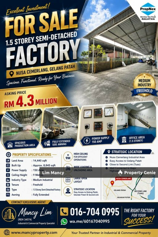 Nusa Cemerlang Gelang Patah Semi Detached Medium Industrial For Sale