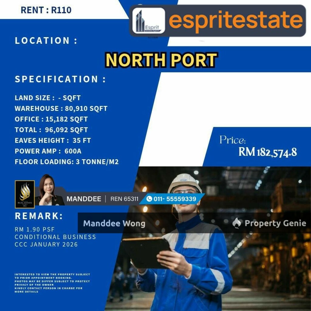 WTR/FACTORY/WAREHOUSE/80,910 SQFT/183K/NORTH PORT/KLANG