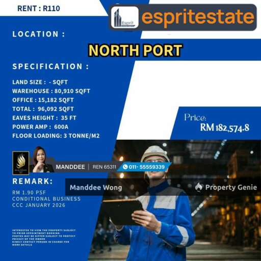WTR/FACTORY/WAREHOUSE/80,910 SQFT/183K/NORTH PORT/KLANG