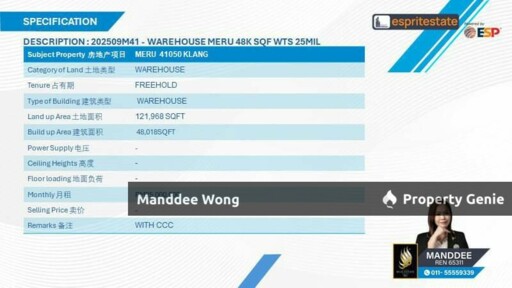 WTS/WAREHOUSE/48,018 SQFT/25 MIL/MERU/KLANG