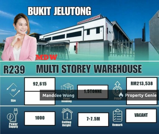 WTR/MULTI STOREY WAREHOUSE +OFFICE/92,615 SQFT/213,538/BUKIT JELUTONG/SHAH ALAM