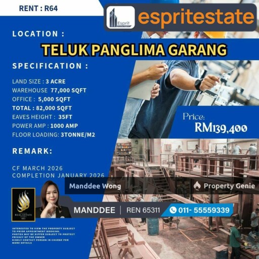 WTR/WAREHOUSE/FACTORY/77K SQFT/139,400/TELUK PANGLIMA GARANG/KLANG
