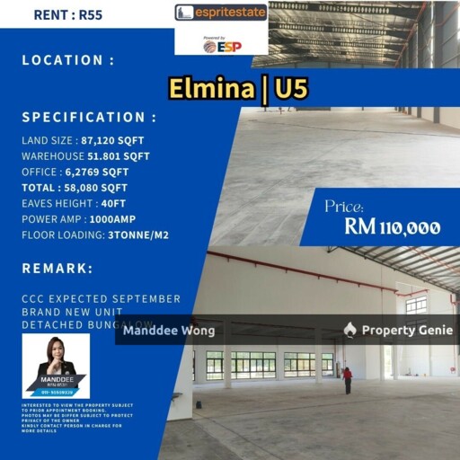 WTR/Brand New Unit/Detached Bungalow/Elmina U5/58,080 Sqft/110K
