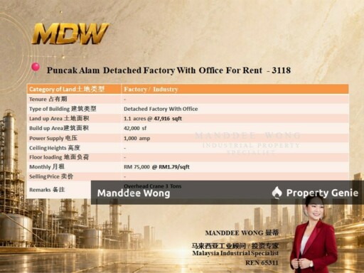 WTR/DETACHED FACTORY WITH OFFICE/42,000 SQFT/PUNCAK ALAM/SELANGOR