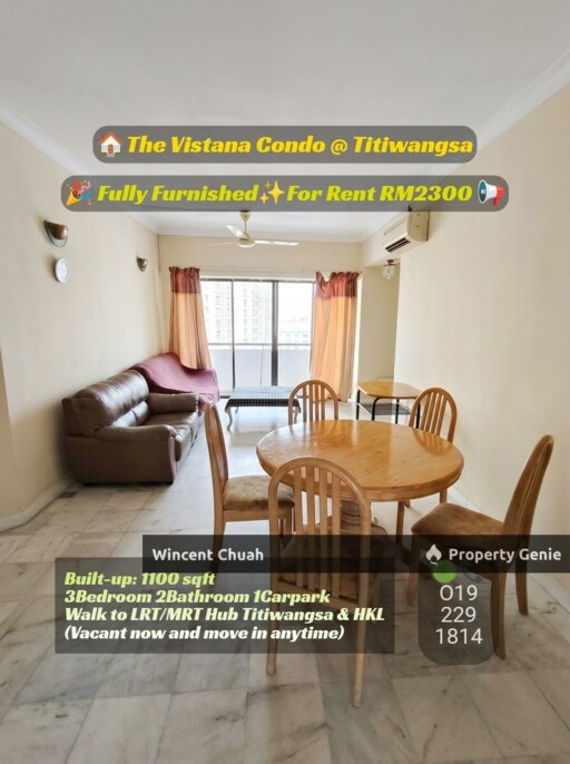 The Vistana Condo Titiwangsa For Rent | 3R2B Fully Furnished Near HKL LRT