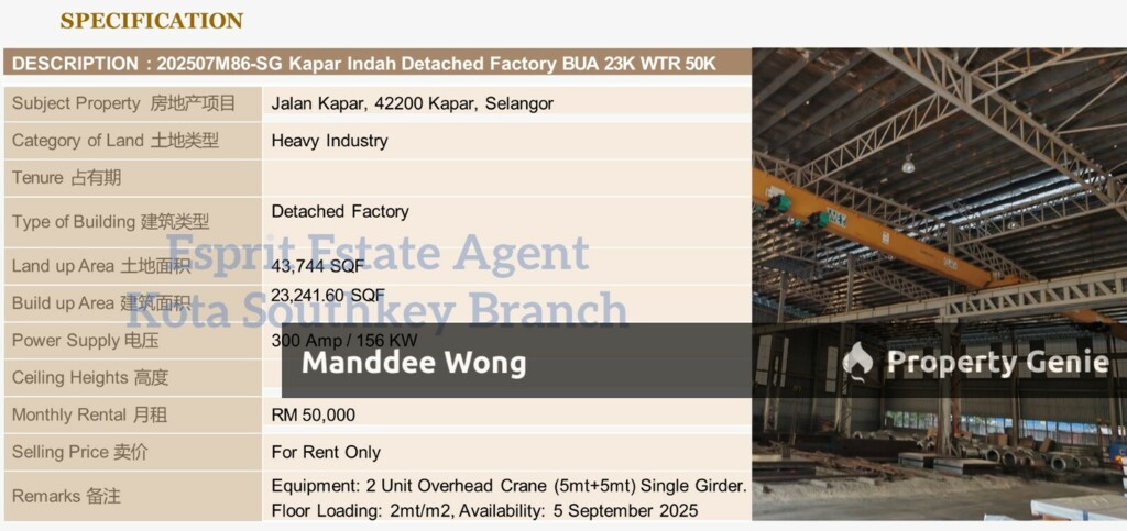 WTR/Jalan Kapar/Detached/23,241.60 SQFT/50,000