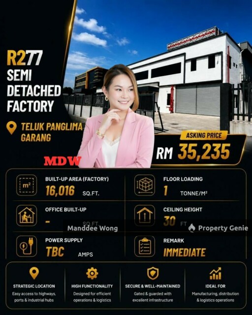WTR/SEMI-D FACTORY/16,016 SQFT/TELUKPANGLIMA GARANG/SELANGOR