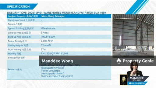 WTR/WAREHOUSE/100,643 SQFT/150,964/MERU/KLANG