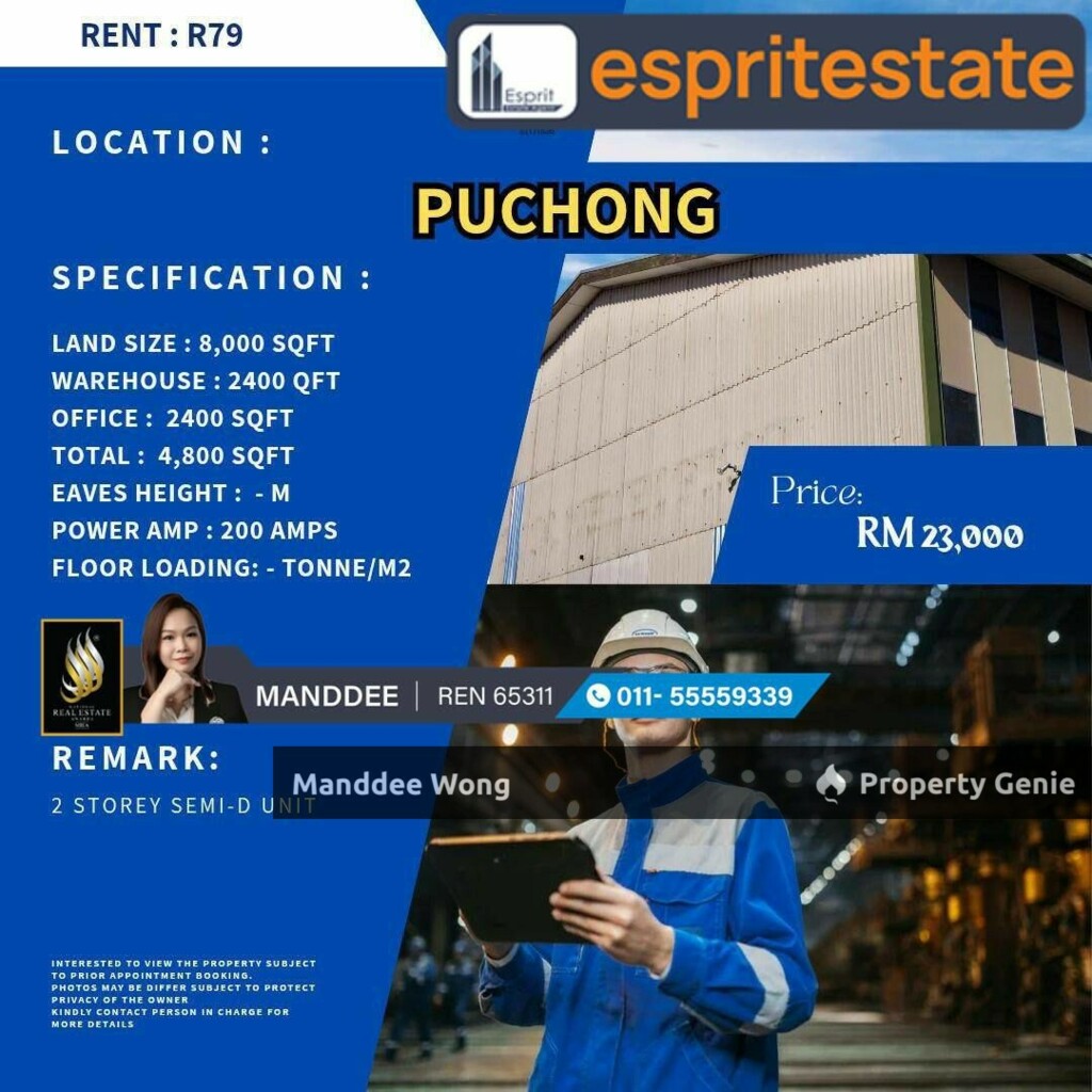 WTR/WAREHOUSE/FACTORY/2400 SQFT/23K/PUCHONG