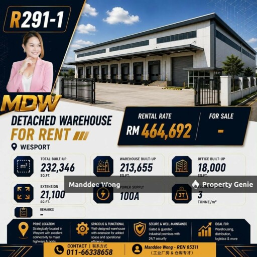 WTR/DETACHED WAREHOUSE/232,346 SQFT/WESTPORT/PORT KLANG/SELANGOR