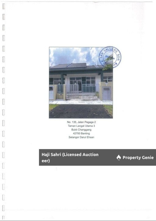 Sebuah rumah teres belum diduduki..untuk dilelong di alamat  135 Jalan Pegaga 2 Taman  Langat Utama 3 Bukit Changgang BANTING SELANGOR