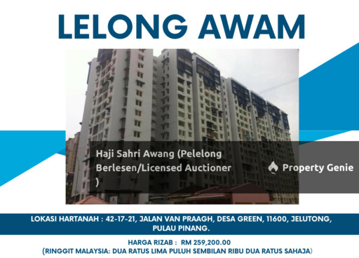 Three-bedroom flat yang beralamat pos di 42-17-21, Jalan Van Praagh, Desa Green, 11600, Jelutong, Pulau Pinang.