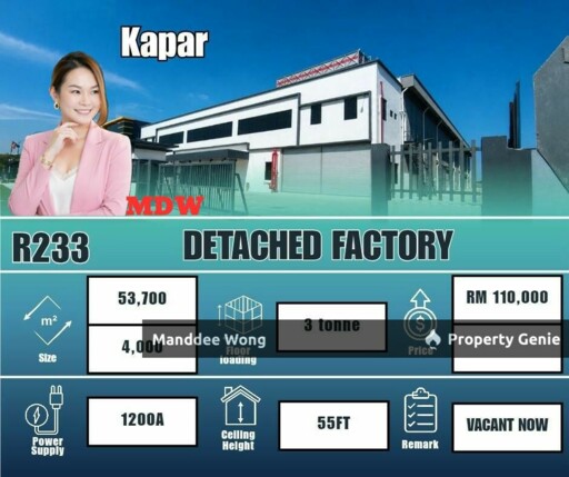 WTR/DETACHED FACTORY/57,700 SQFT/110,000/KAPAR/SELANGOR