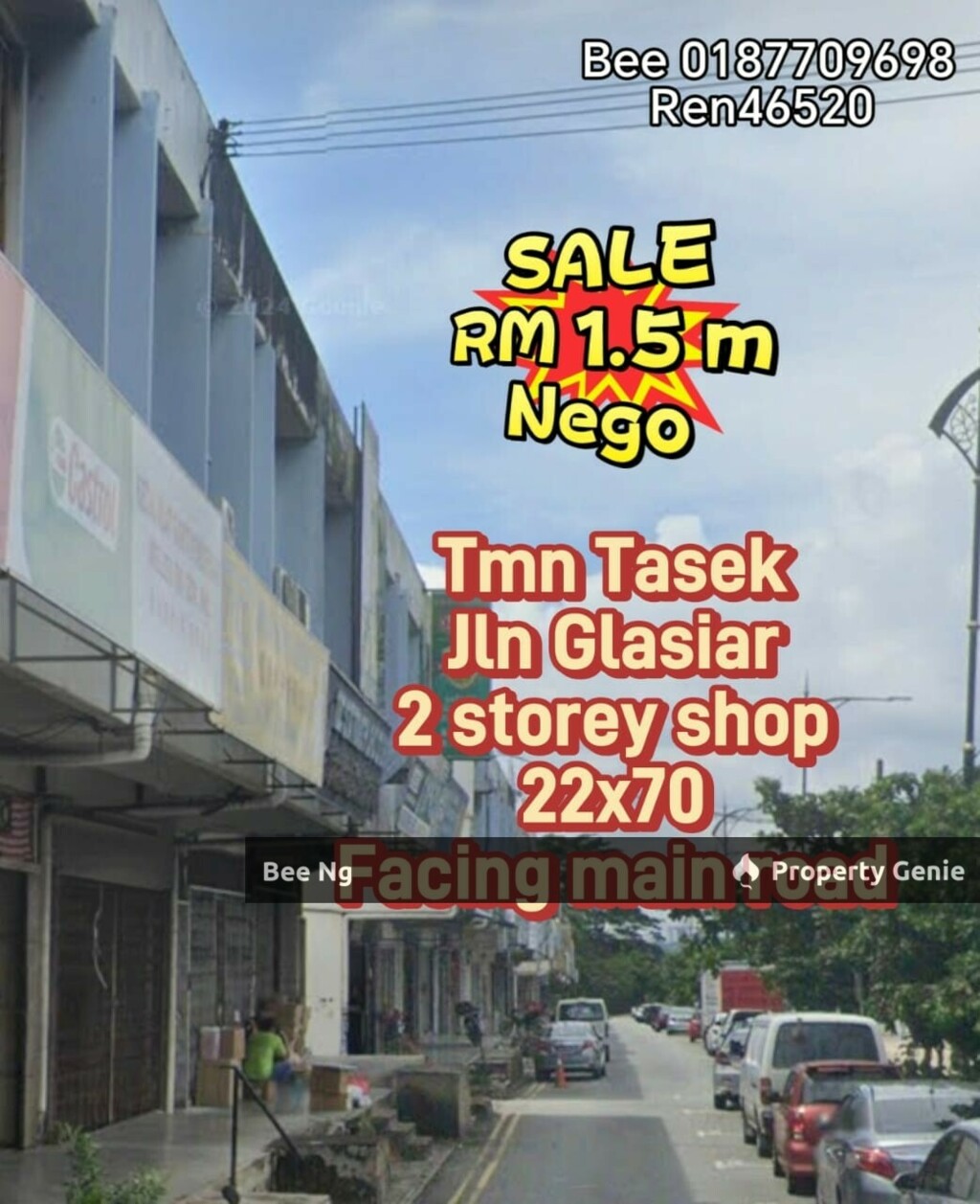 Taman Tasek/Jalan Glasiar/Double Storey Shop Lot/Facing Main Road