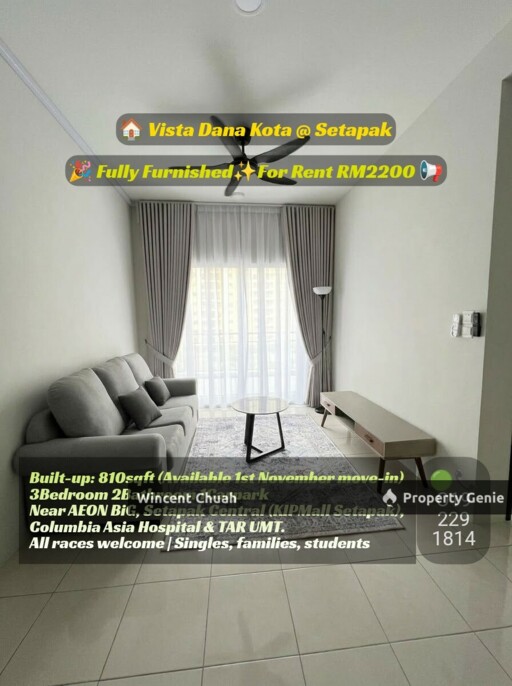 Vista Danau Kota Setapak Condo For Rent | Fully Furnished 3R2B RM2200