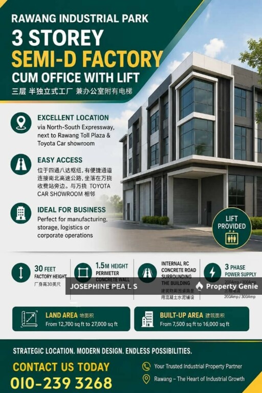 Rawang, Taman Perindustrian UB Brand New SemiD Factory For Sale
