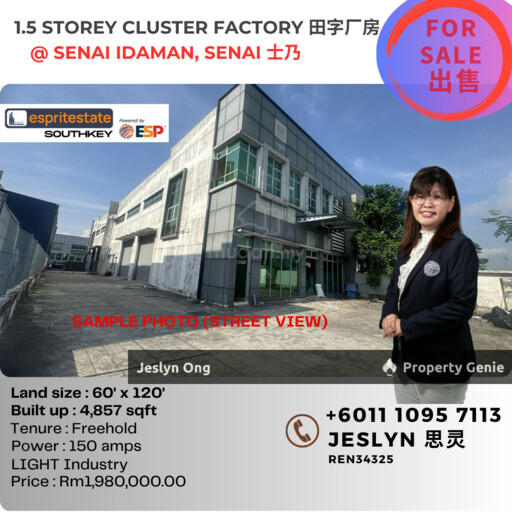 1.5 storey Cluster Factory @ Inno Parc Senai for Sale