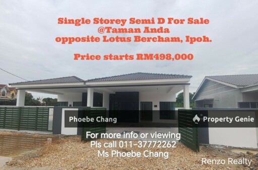 New Single Storey Semi Detached House For Sale @ Bercham, Ipoh