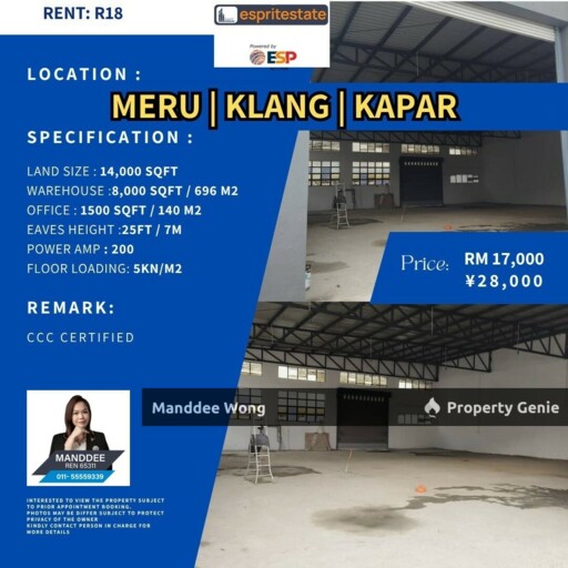 WTR/Meru/Klang/Kapar/8,000 Sqft/17K