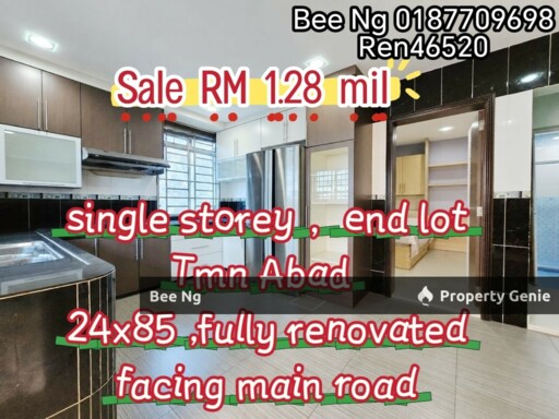 Taman Abad / Jalan Harimau / Single Storey Terrace 24x85 End Lot
