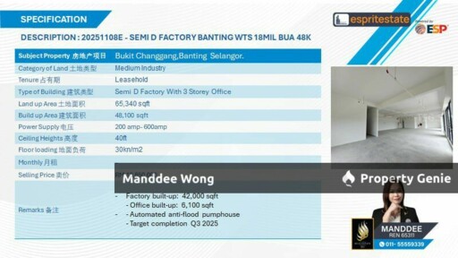 WTS/SEMI-D FACTORY/3 STOREY OFFICE/48,100 sqft/18,850,00/BANTING