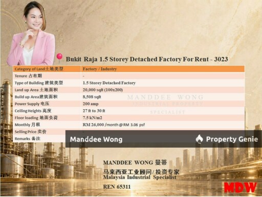 WTR/1.5 STOREY DETACHED FACTORY/8,058 SQFT/BUKIT RAJA/KLANG/SELANGOR