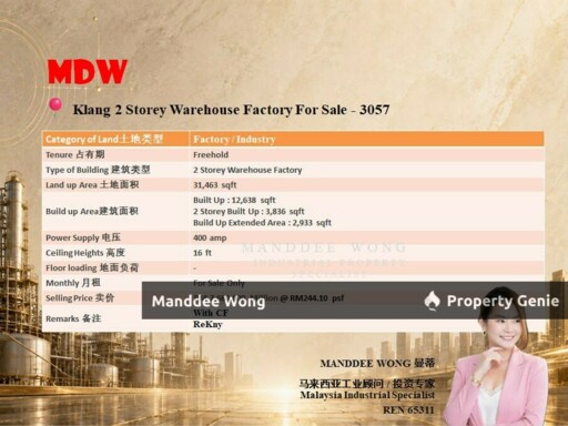 WTS/2 STOREY WAREHOUSE/19,407 SQFT/KLANG/SELANGOR